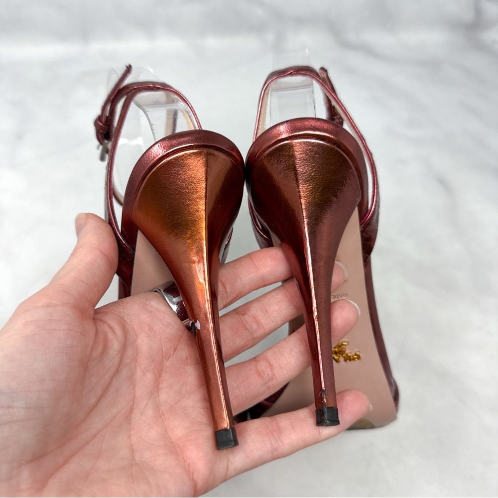 PRADA Vintage Y2K Metallic Leather Ankle Strap Platform Sandal Pumps Heels 36 - Picture 8 of 14